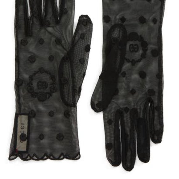 Gucci GG Laurel Embroidered Tulle Gloves in Black NEW WITH DUST BAG - Picture 1 of 2